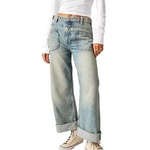 WE THE FREE Palmer Cuffed Wide Leg Jeans Black‎ 30 New Without Tags